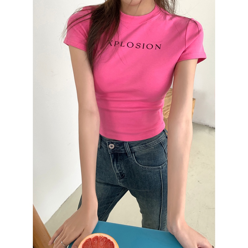 Áo Thun Croptop Tay Ngắn Màu Sắc Đơn Giản Cho Nữ