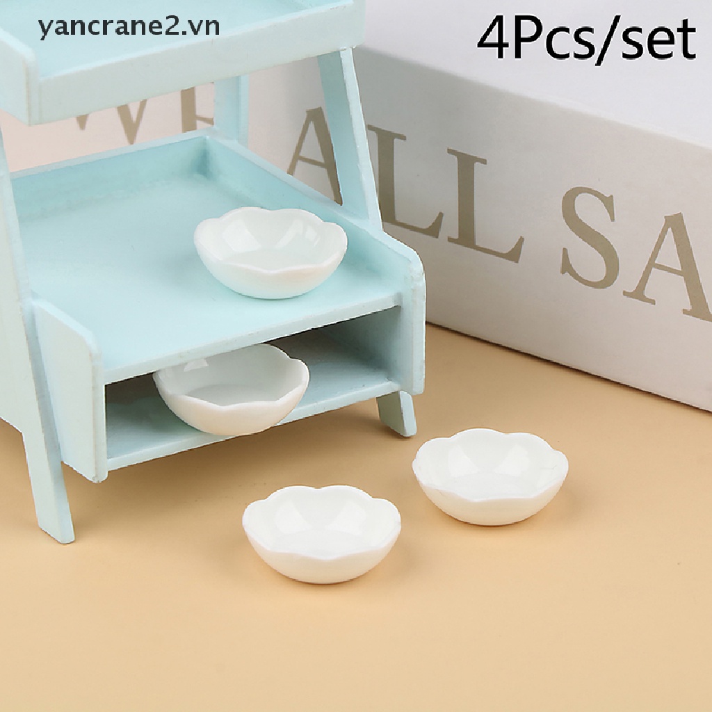 Set 4 Bát Ăn Súp Trắng Phối Ren Trang Trí Nhà Búp Bê 1: 12 {yancrane2.vn}