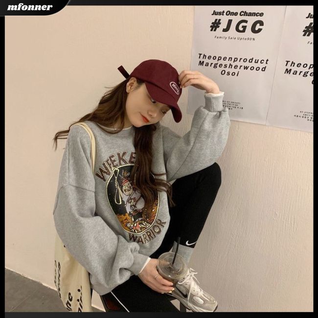 Áo Nỉ Tay Dài Dáng Rộng In Họa Tiết Hoạt Hình Đáng Yêu Cho Nữ