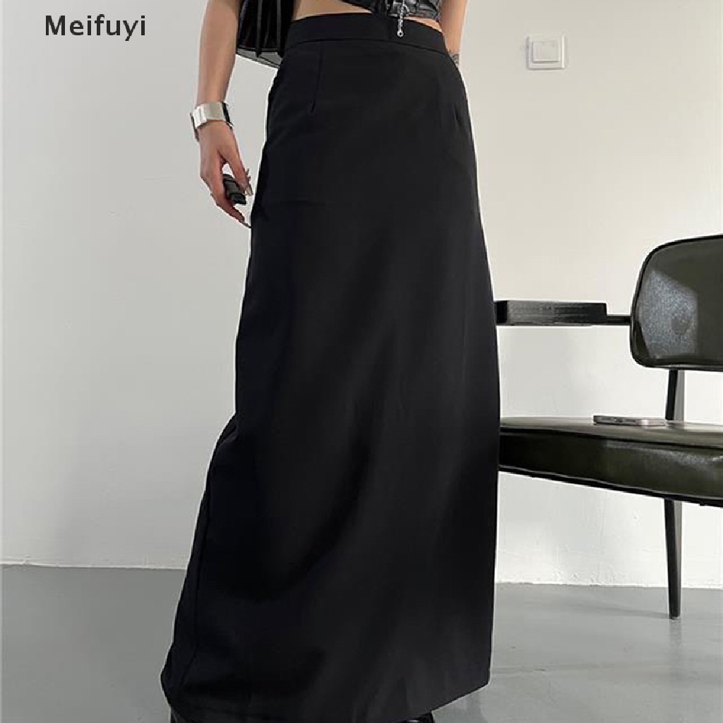 [Meifuyi] Chân Váy Dài Lưng Cao Màu Trơn Đơn Giản Thanh Lịch Dễ Phối Đồ Phong Cách Vintage Hàn Quốc