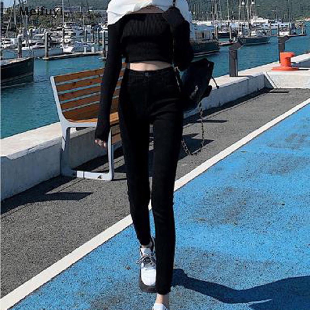 Quần Jean Lưng Cao Dáng Ôm Co Giãn Tốt Màu Xám Đen Thời Trang Xuân Thu 2023 Cá Tính Cho Nữ