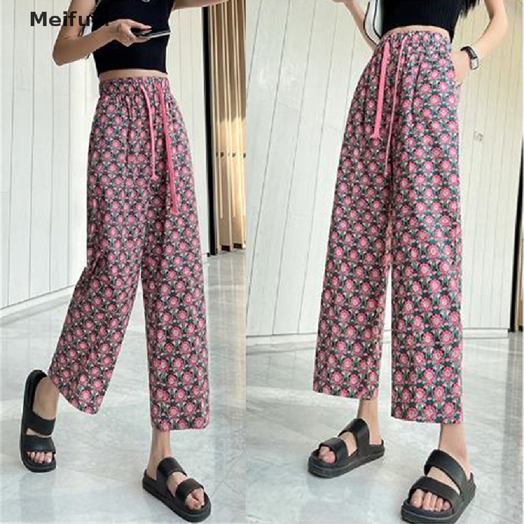 [Meifuyi] Quần Ống Rộng Thẳng Mỏng Lưng Cao Chống Muỗi Dáng Rộng In Họa Tiết Đơn Giản