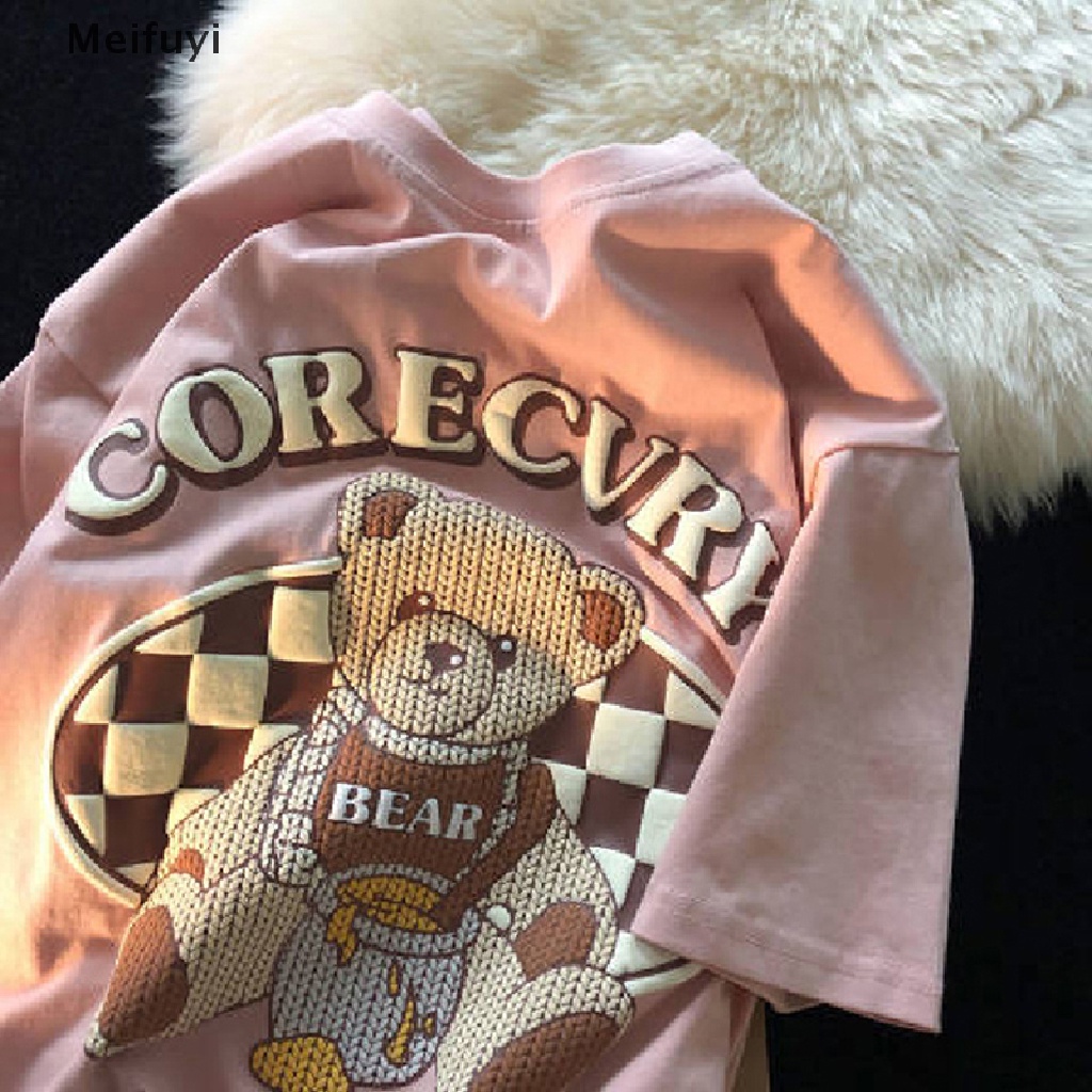 Áo Thun Ngắn Tay Cổ Tròn Dáng Rộng In Hình Gấu Hoạt Hình Thời Trang Mùa Hè Giản Dị Dành Cho Nữ