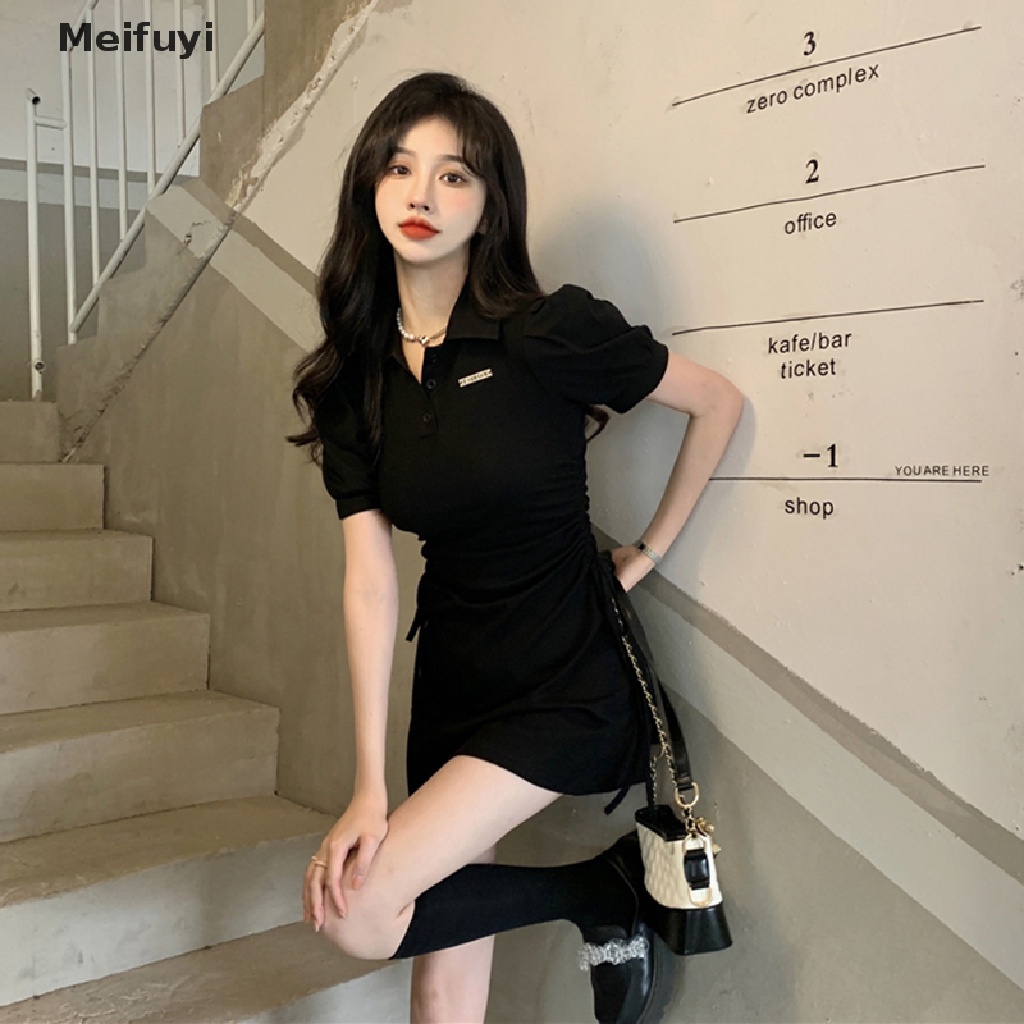 Đầm Mini Tay Phồng Rút Dây Y2k Phong Cách Hàn Quốc Ngọt Ngào Cho Nữ