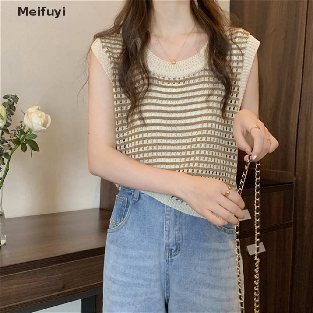 Áo Dệt Kim Sát Nách Dáng Rộng Họa Tiết Kẻ Sọc Thời Trang Mùa Hè Cho Nữ