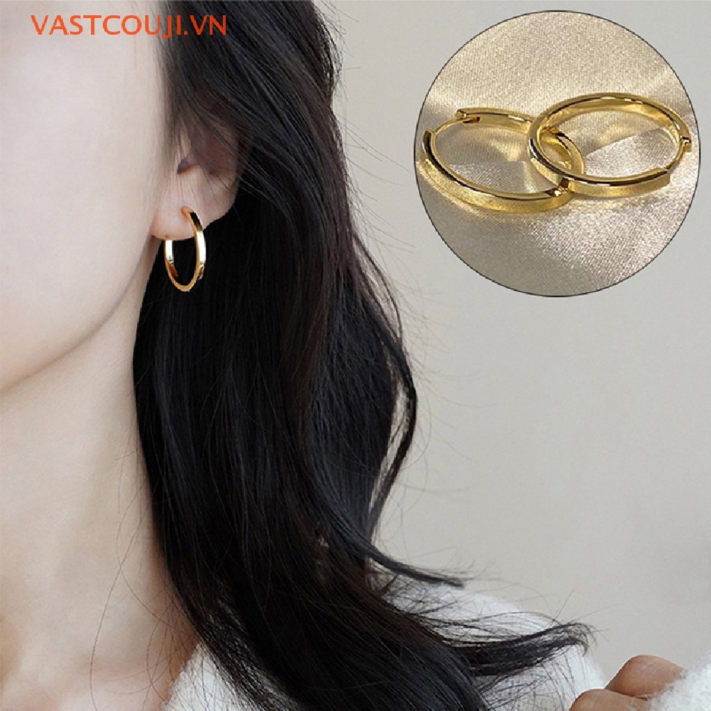 1 Đôi Bông Tai Tròn Lớn Đính Đá Sáng Bóng Đơn Giản Dành Cho Nữ