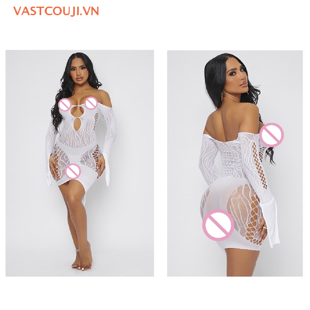 Đầm Dài Tay Trễ Vai Phối Lưới Thời Trang Đi Biển Quyến Rũ Cho Nữ