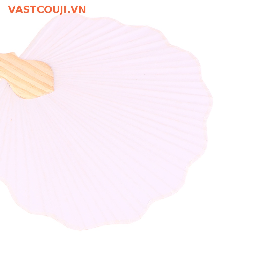 1 Quạt Trắng Cầm Tay Viết Thư Pháp Màu Trắng Trơn Với Tay Cầm Bằng Gỗ