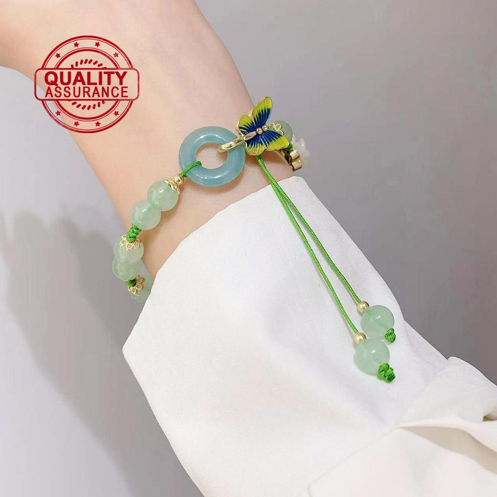 Vòng Tay Ngọc Bích Tự Nhiên Lãng Mạn Với Mặt Dây Chuyền Hình Bướm Handmade Có Khóa Nam Châ