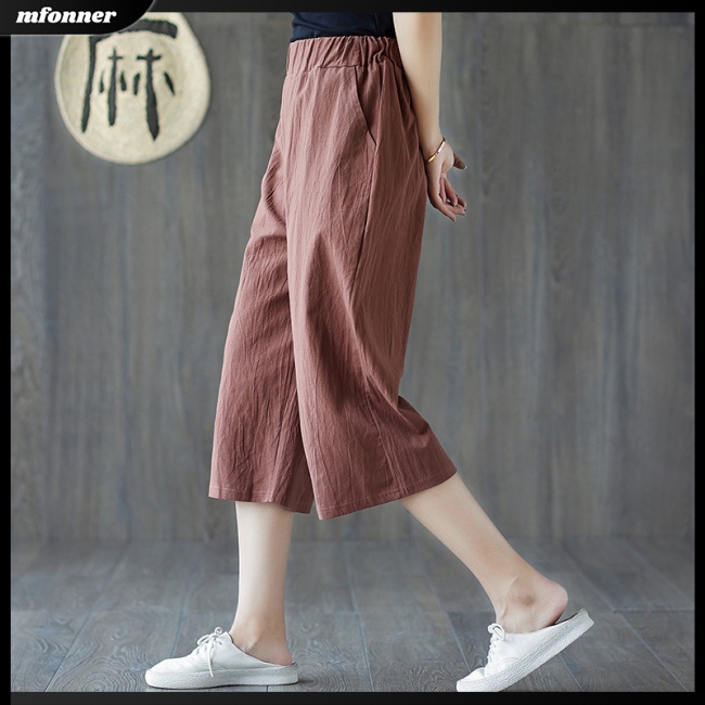 Quần Lửng Ống Rộng Lưng Cao Thời Trang Cho Nữ