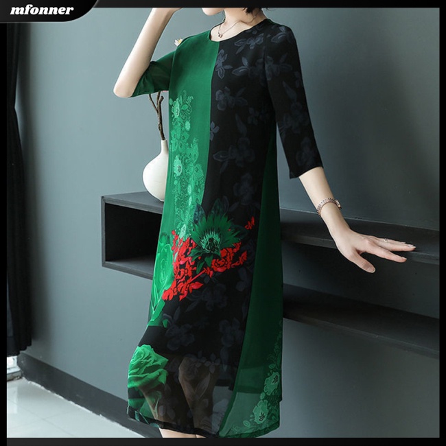 Đầm Tay Ngắn Dáng Rộng Cổ Tròn In Họa Tiết Hoa Xinh Xắn Thời Trang Mùa Xuân Cho Nữ