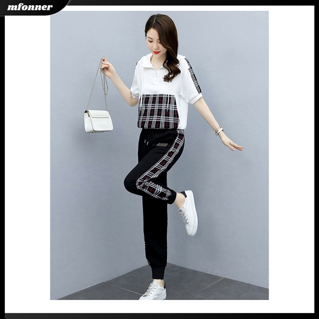 Set Đồ Thể Thao 2 Món Áo Hoodie Tay Ngắn Phối Quần Dài Thời Trang Năng Động Cho Nữ