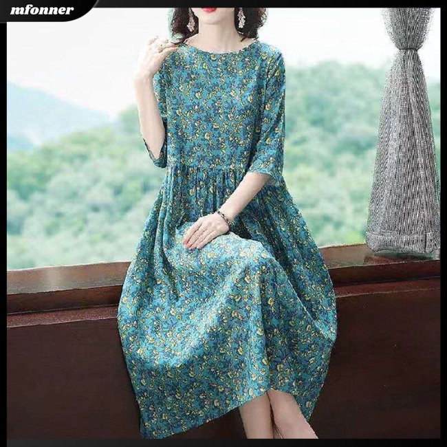 Đầm Chữ A Dáng Dài In Họa Tiết Hoa Plus Size Thời Trang Mùa Hè Cho Nữ