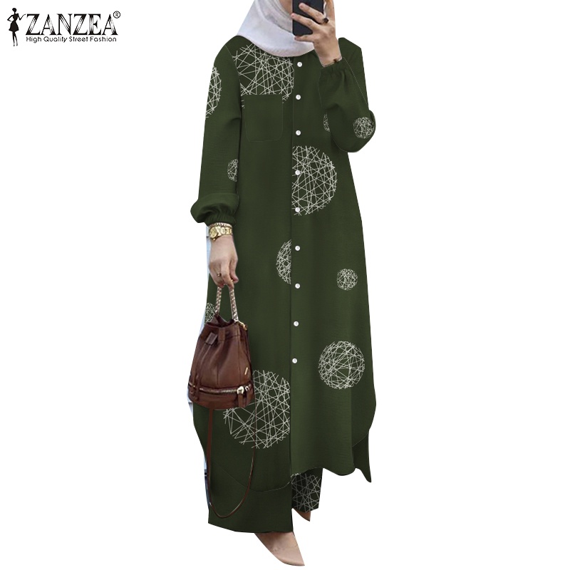 Zanzea Set Áo Thun Dài Tay In Chữ Hồi Giáo + Quần ống rộng Thời Trang Nữ