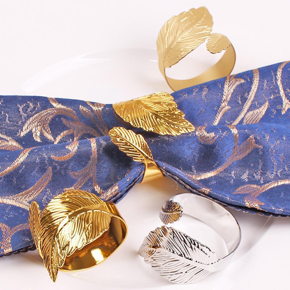 Vòng Kẹp Khăn Ăn Bằng Kim Loại Hình Chiếc Lá Màu Vàng / Bạc Trang Trí Bàn Tiệc Cưới / Khách Sạn