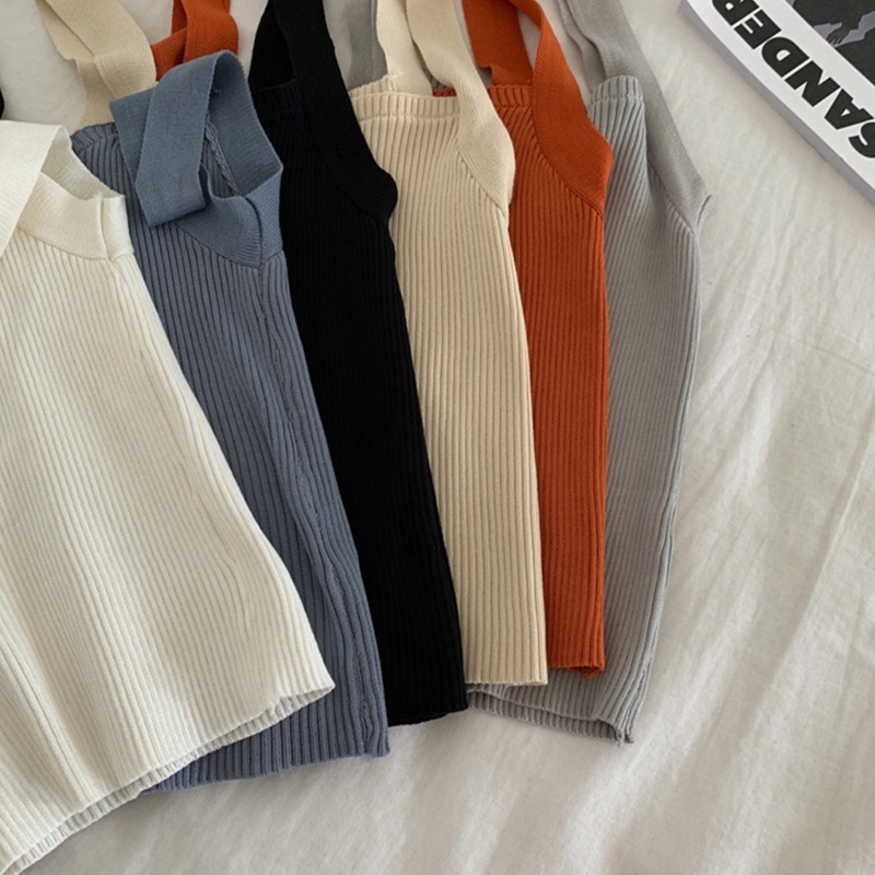 Áo Croptop Dệt Kim Hai Dây Gợi Cảm Cho Nữ