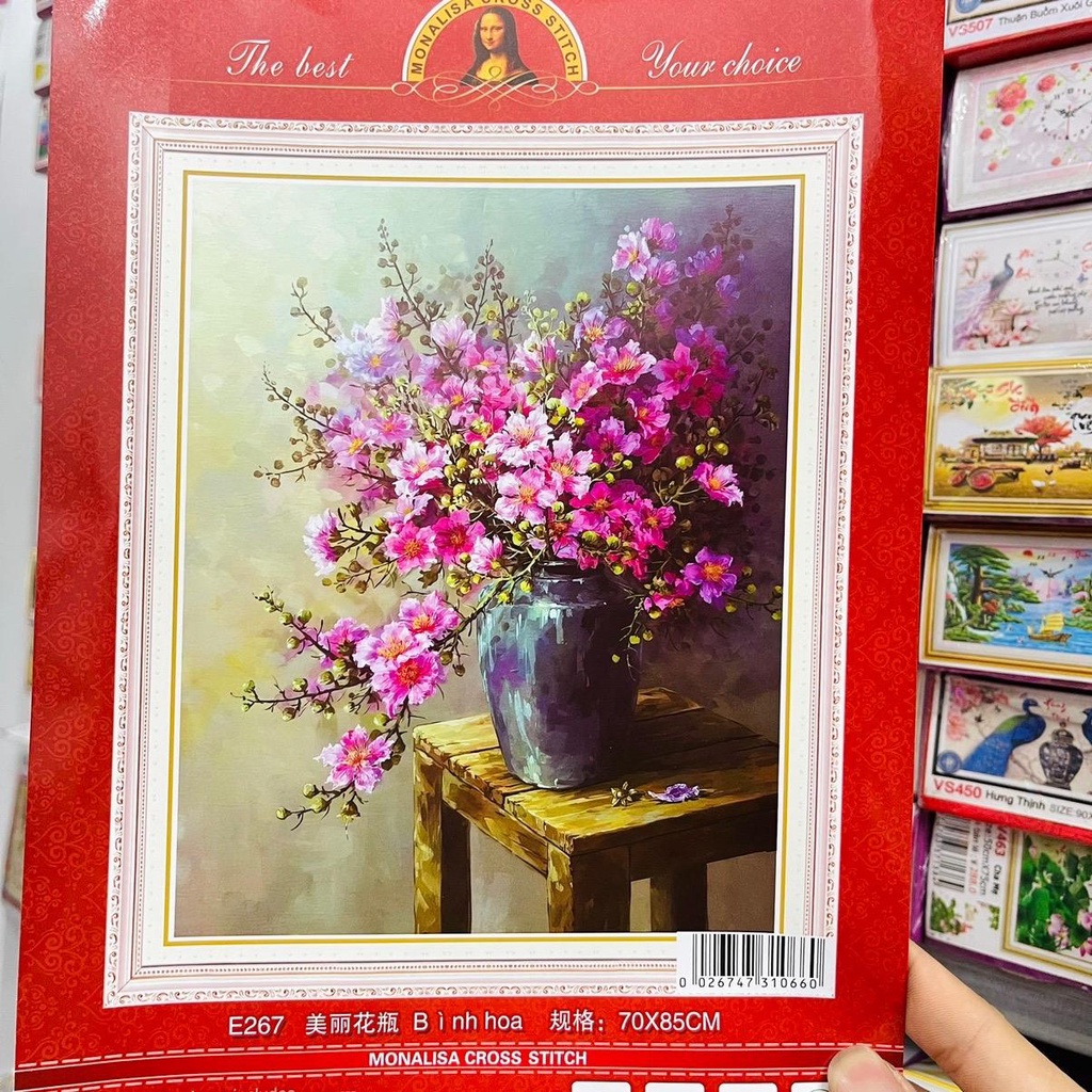 Tranh Thêu Mẫu Mới Bình Hoa E267(70*85)Chưa Thêu