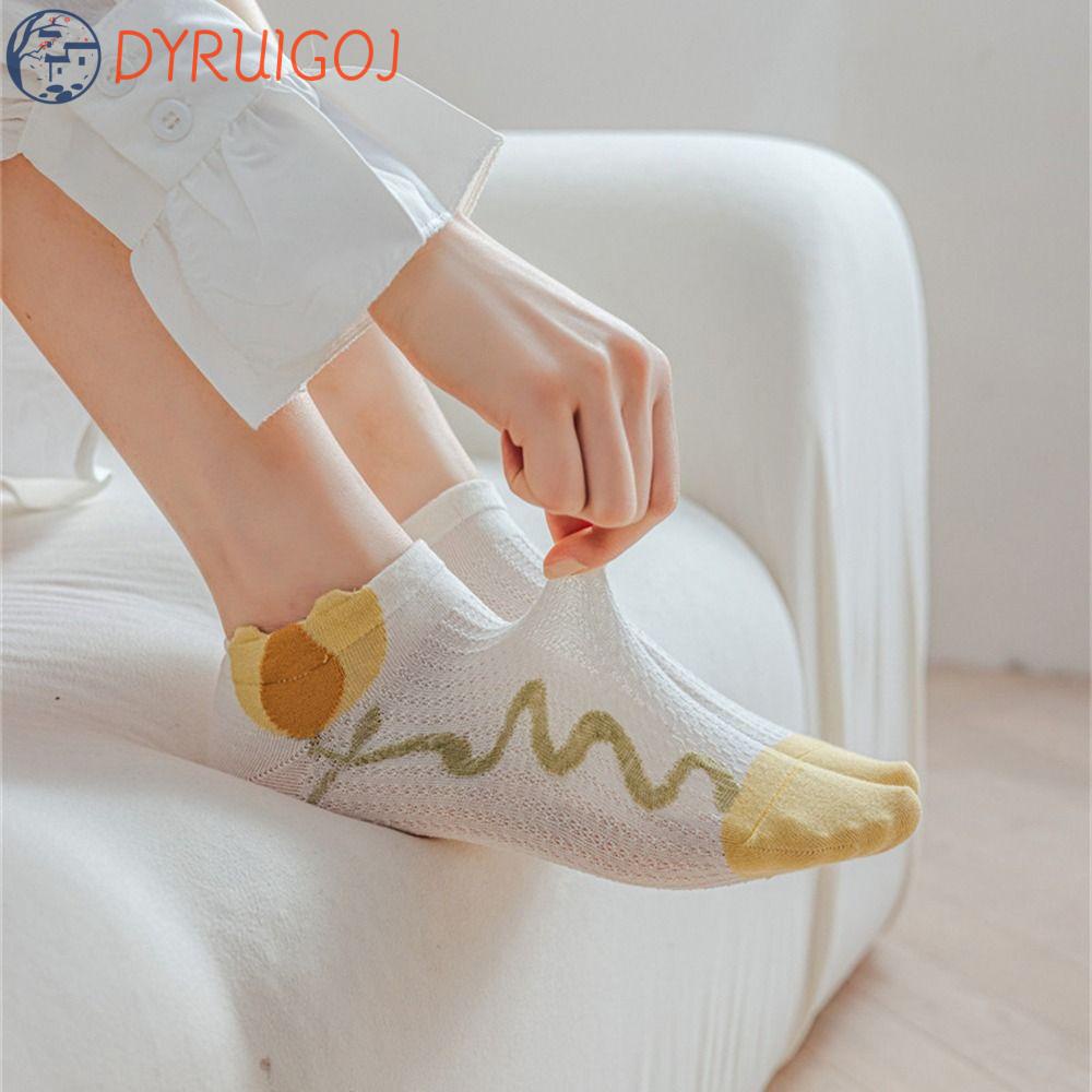 Vớ Lụa Mỏng Cổ Thấp Miệng Nông Phối Ren Hoa Thoáng Khí Thoải Mái Phong Cách Harajuku