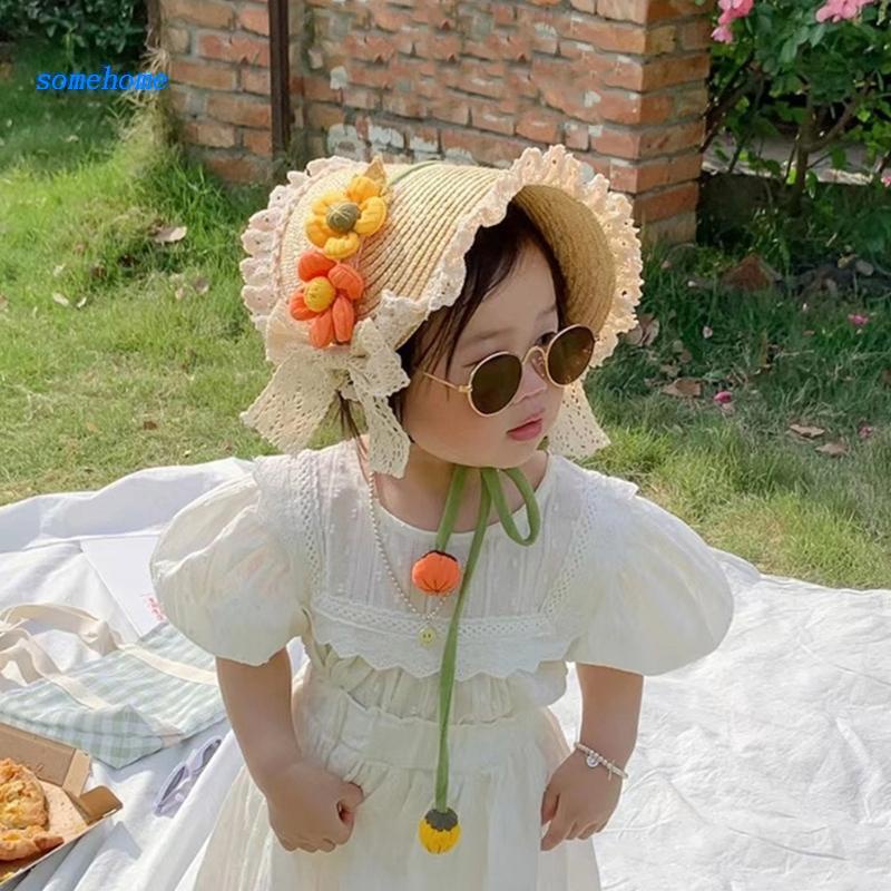 Nón Cối Cột Dây Thoáng Khí Thời Trang Đi Biển Mùa Hè Cho Bé Gái 3-7 Tuổi