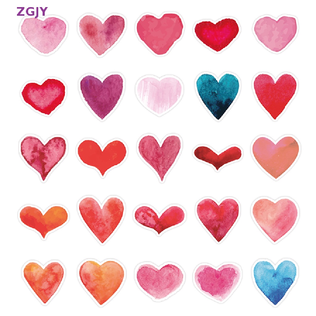 Bộ 50 Miếng Dán ZGJY Hình Trái Tim / Chữ Valene Độc Đáo Chống Thấm Nước Trang Trí Laptop / Ván Trượt / Guitar / Guitar DIY Mới