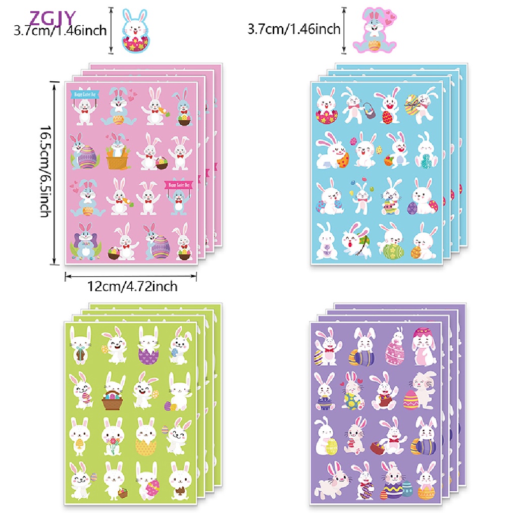 Set 16 Tấm Sticker Họa Tiết Thỏ Phục Sinh Dễ Thương Để Trang Trí Thiệp Mới