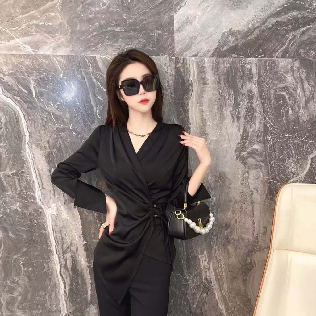 Áo Sơ Mi Tay Dài Cổ Chữ V Thiết Kế Độc Đáo Quyến Rũ