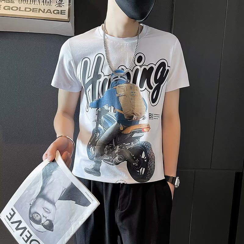 Áo Thun Cotton Tay Ngắn Cổ Tròn In Họa Tiết Hoạt Hình Thời Trang Mùa Hè Cho Nam