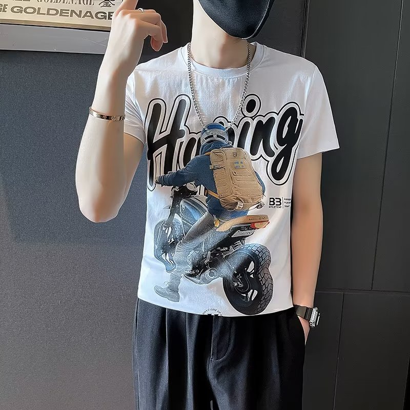 Áo Thun Cotton Tay Ngắn Cổ Tròn In Họa Tiết Hoạt Hình Thời Trang Mùa Hè Cho Nam
