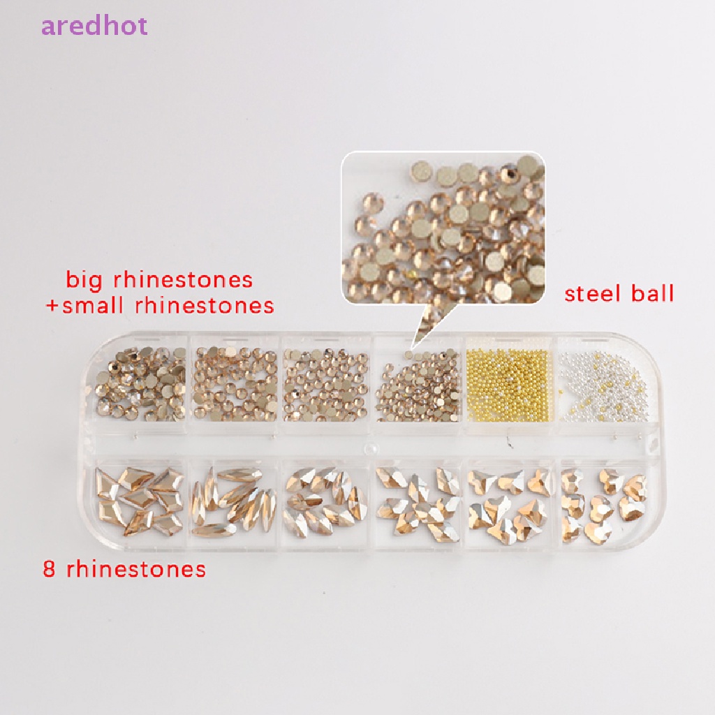 Aredhot Hộp 12 Kích Cỡ AB / Đính Kim Cương Pha Lê Nhiều Màu Mới