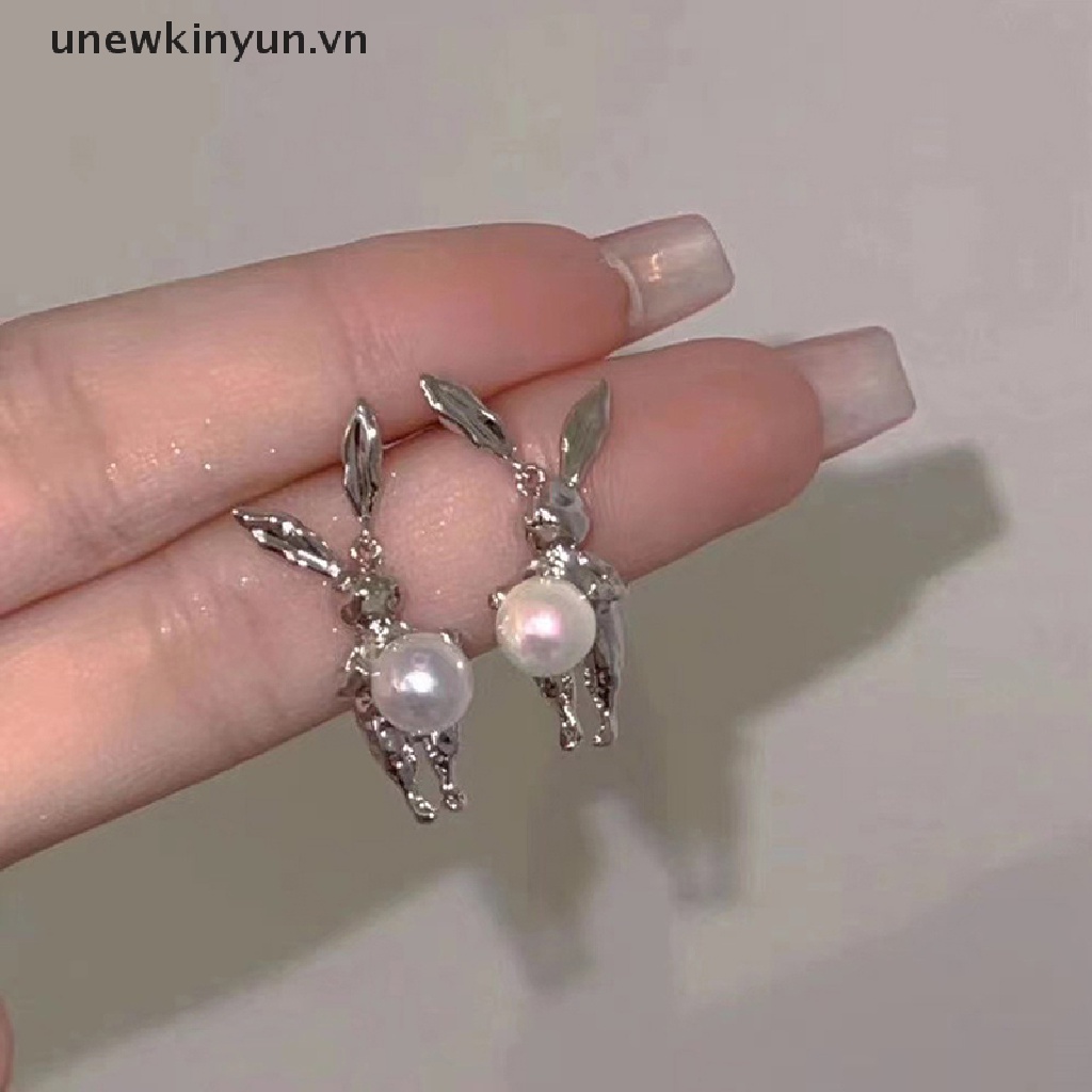 Bông Tai Hình Thỏ Bằng Kim Loại Đính Ngọc Trai Dễ Thương Thời Trang Cho Nữ