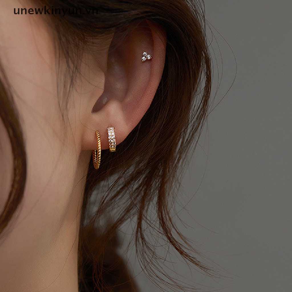 1 Đôi Bông Tai Tròn Xoắn Đính Đá Zircon Cỡ Nhỏ Thời Trang Tinh Tế