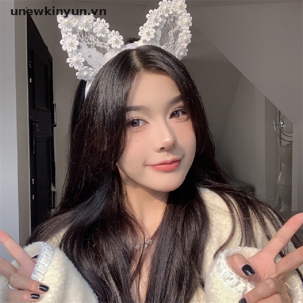 Băng Đô Ren Hình Tai Mèo Đính Ngọc Trai Thời Trang Gợi Cảm Cho Nữ