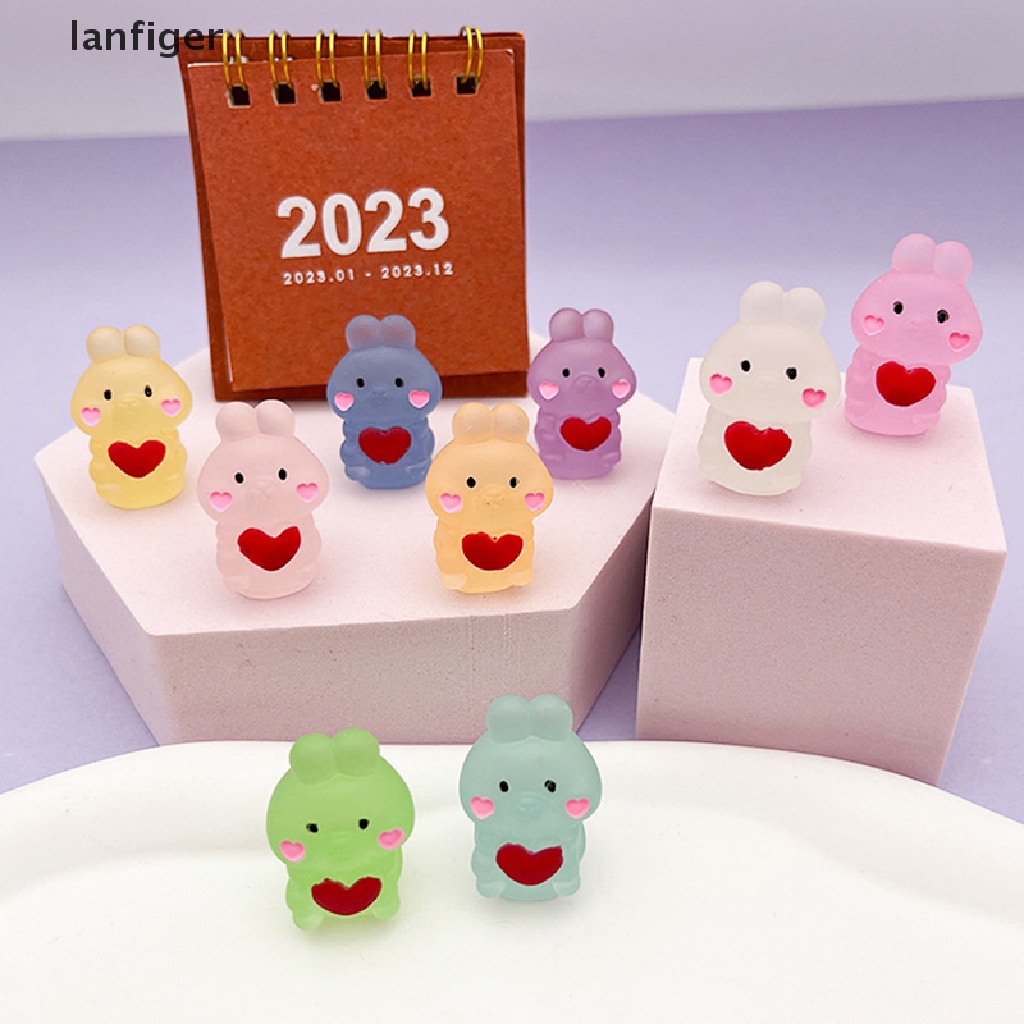 Lanf Set 2 Tượng Thỏ Hoạt Hình Mini Phát Sáng Trong Đêm Bằng Nhựa Resin