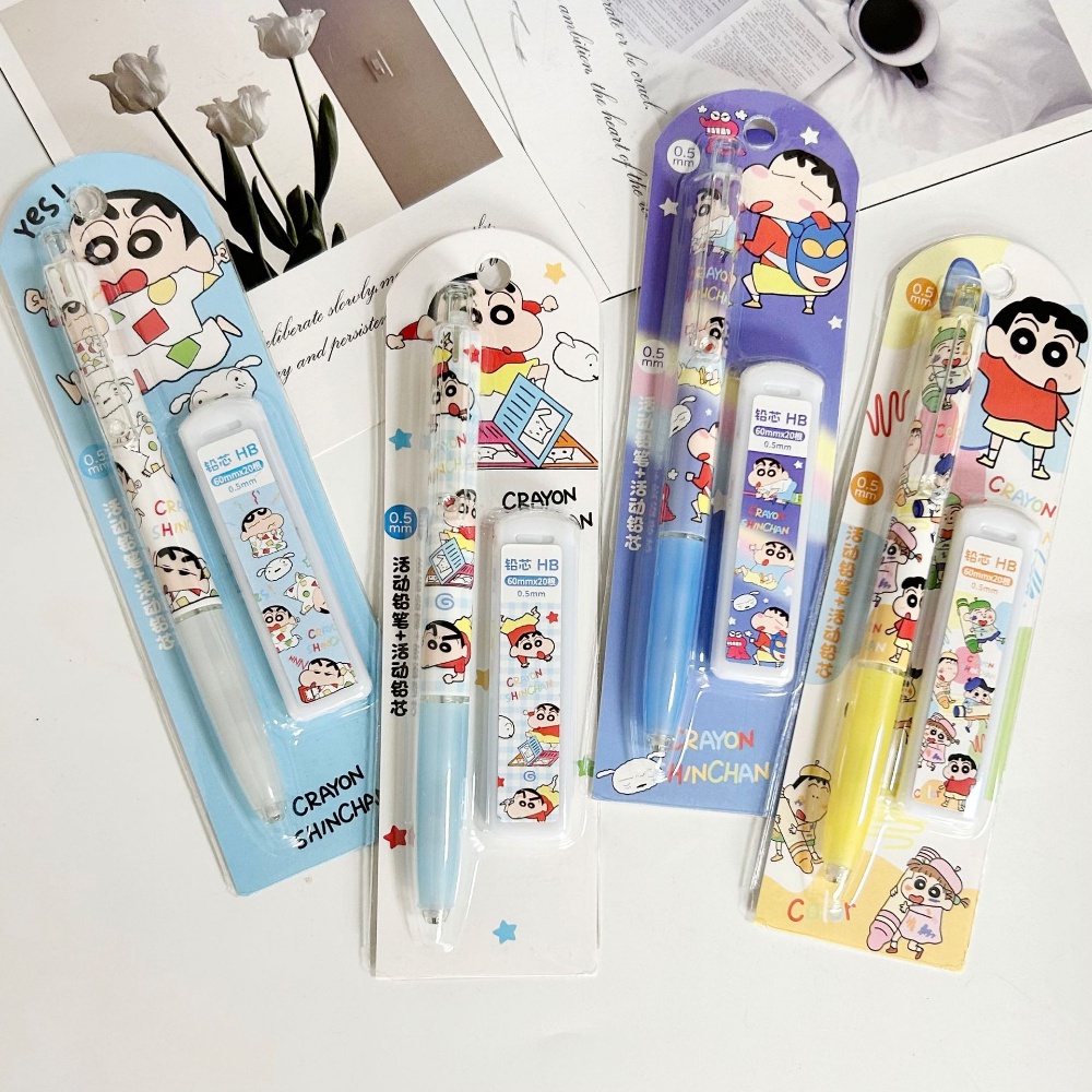 Bộ Bút Chì Bấm Ngòi 0.5mm In Hình Cậu Bé Bút Chì Shin-Chan Dành Cho Học Sinh