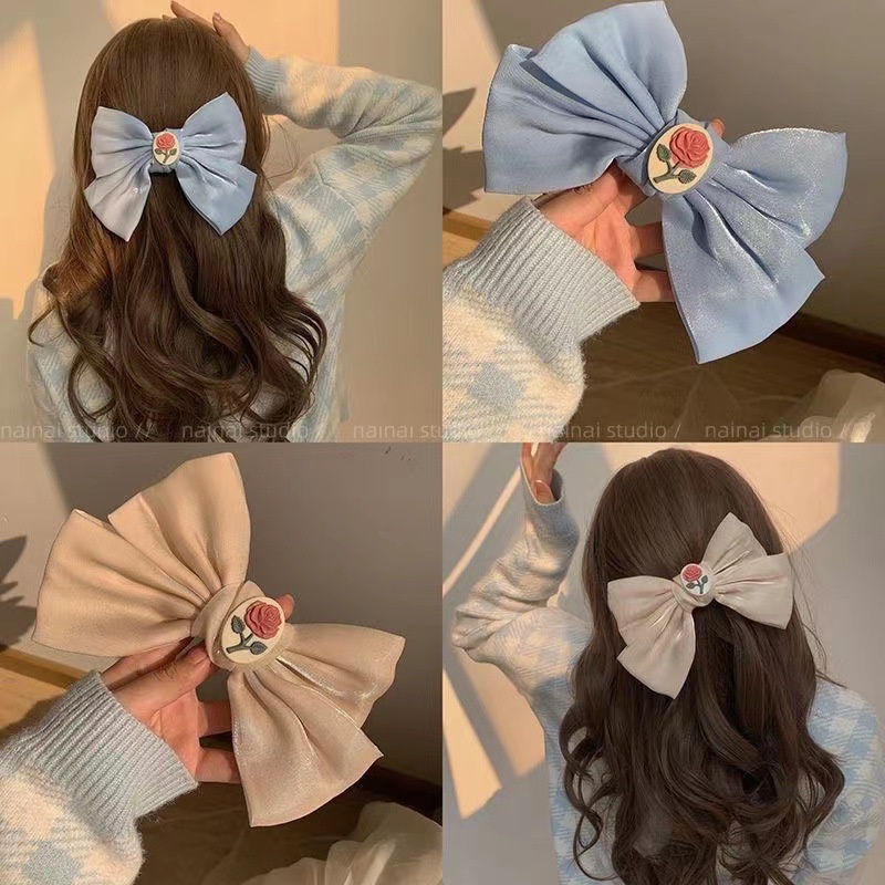 Kẹp Tóc Hình Nơ Hoa Hồng Nhỏ Xinh Xắn Phong Cách Retro