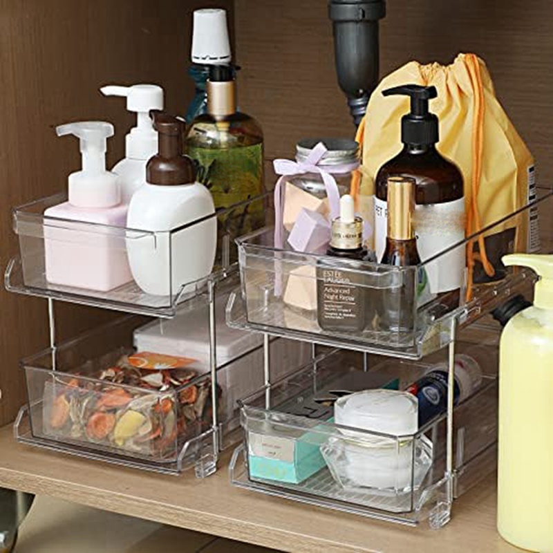 Khay Đựng Đồ 2 Tầng Màu Trong Suốt Sắp Xếp Gọn Gàng Cho Nhà Tắm Dưới Bồn Rửa