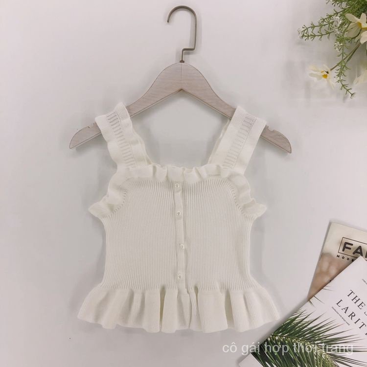 7rzj Hàng Có Sẵn Áo Hai Dây Dệt Kim Ngắn Xếp Nếp Bên Ngoài Thời Trang Mùa Hè Cho Nữ