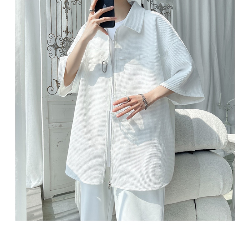 Áo Sơ Mi Nam Tay Ngắn Có Khóa Kéo Phong Cách Hong Kong