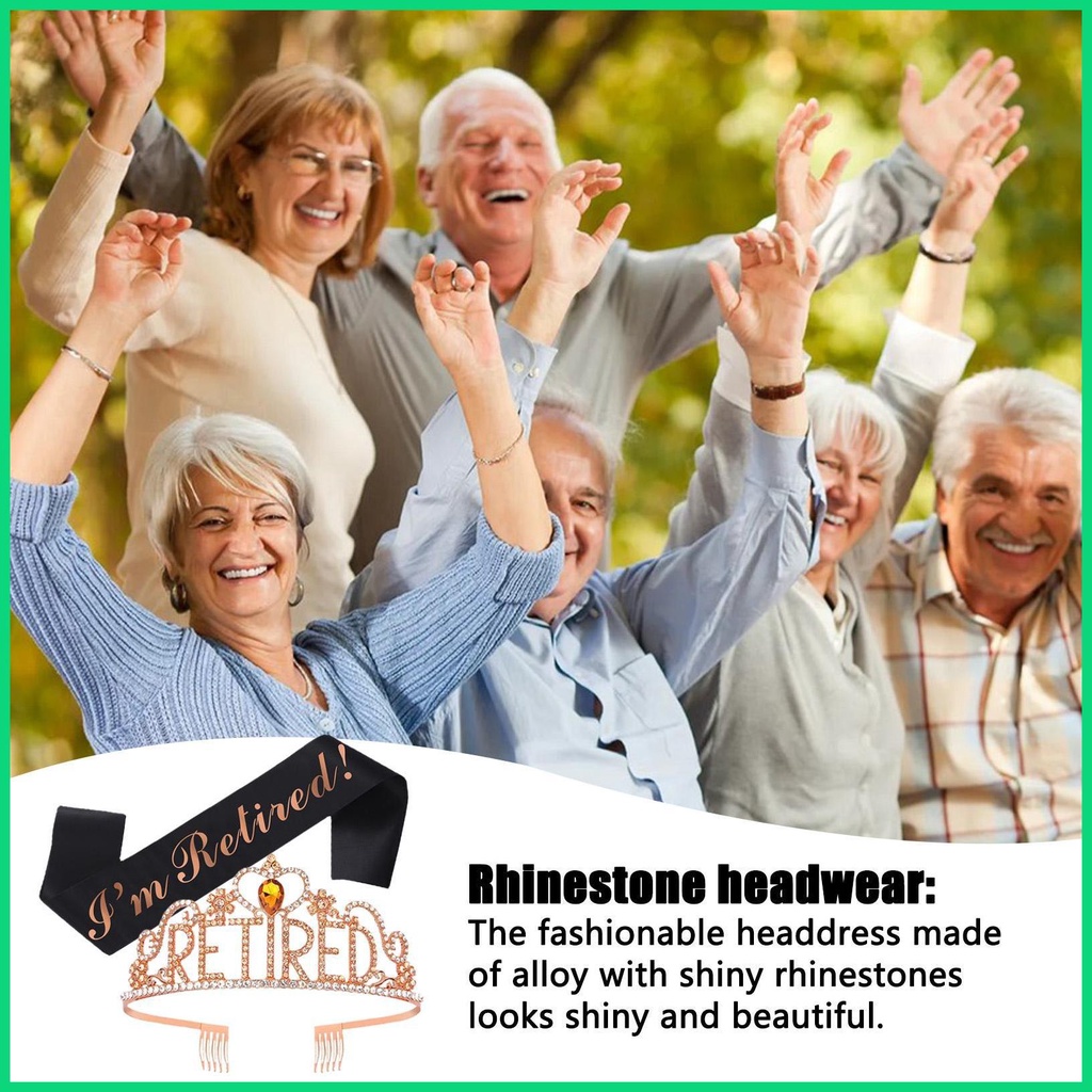 Băng Đô Đính Đá Chữ I 'M Retired Sash Với Vương Miện Chống Trượt Dùng Trang Trí Lễ Hội