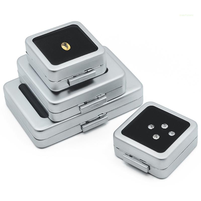 Hộp Đựng Trang Sức Bằng Kim Loại Vuông Mềm Mại Màu Bạc / Đen