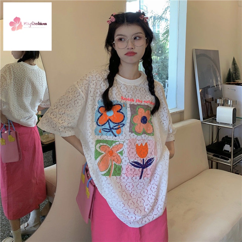 Áo Thun Tay Ngắn Dáng Rộng In Hoa Cỡ Lớn Thời Trang Mùa Hè