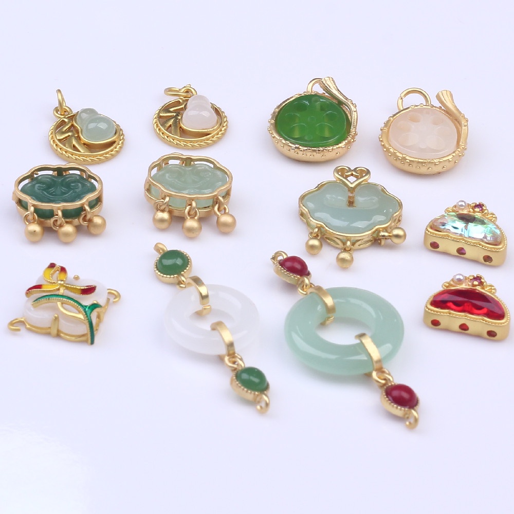 Set 5 Mặt Dây Chuyền Hình Ổ Khóa An Toàn Dát Đá Ngọc Bích Hetian