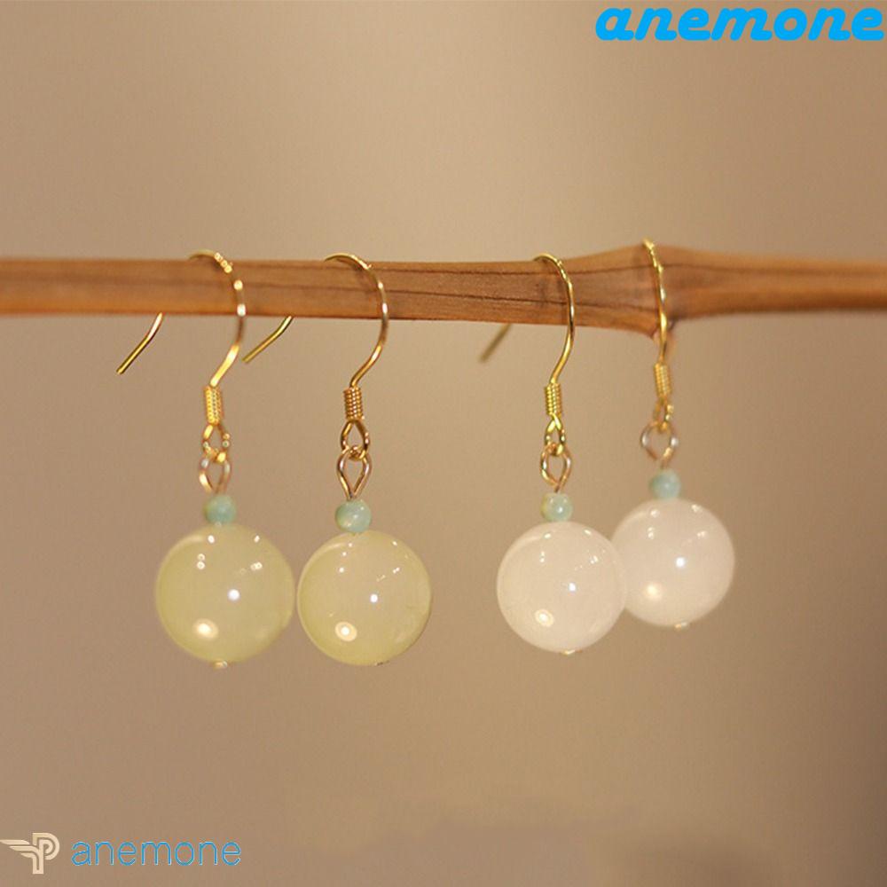 Khuyên Tai Lủng Lẳng Xỏ Hạt Đồng Xanh Lá Thiết Kế Thời Trang Cổ Điển Cho