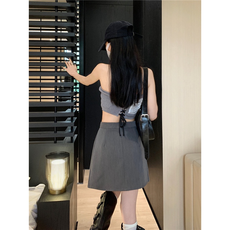 SUXI Chân Váy Chữ A Lưng Cao Màu Sắc Đơn Giản Thời Trang Mùa Hè Cho Nữ