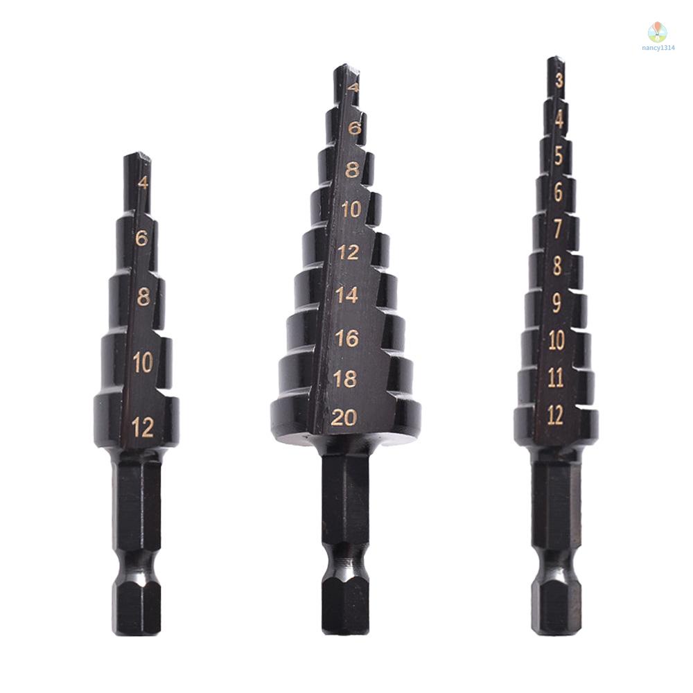 Set 3 Mũi Khoan Bước Phủ Kim Loại HSS Cobalt Màu Đen Dành Cho Sắt / Thép / PVC / Gỗ