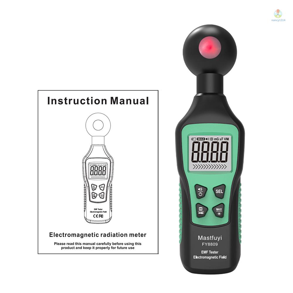 Thiết Bị Kiểm Tra Bức Xạ Điện Từ Mastfuyi FY8809 EMF Cầm Tay Có Đèn Pin Màn Hình LCD