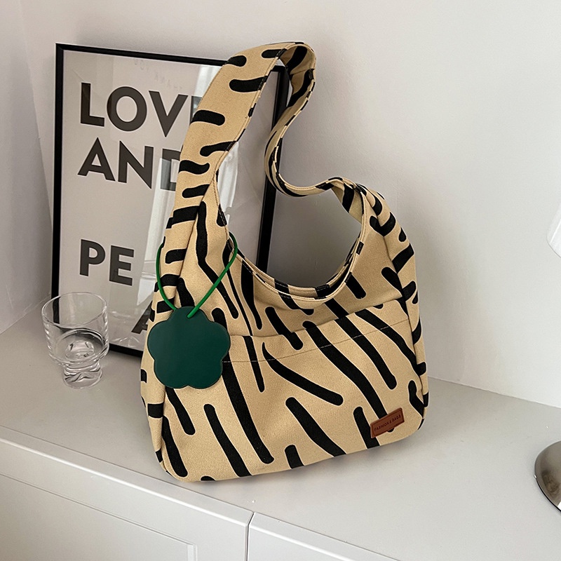 Túi tote Vải canvas Cỡ Lớn In Họa Tiết Ngựa Vằn Màu Tương Phản Thời Trang Cho Nữ