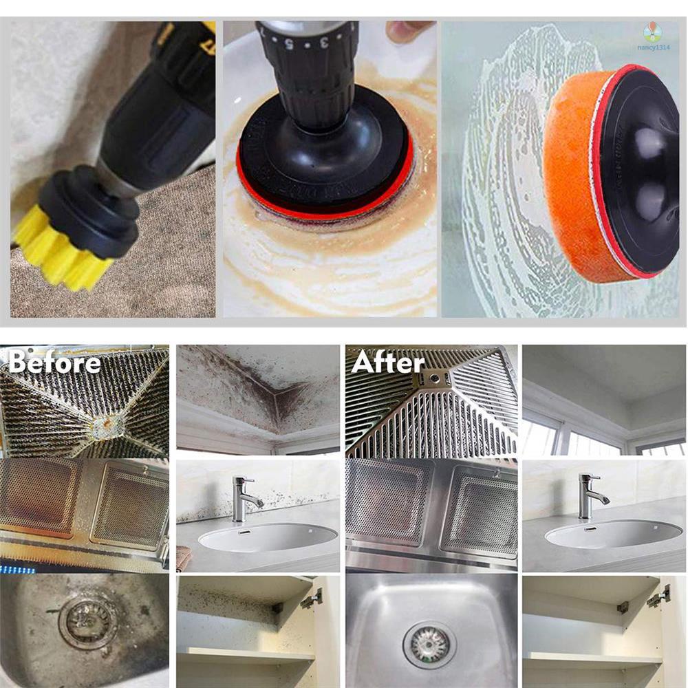 Bộ 31 Bàn Chải Gắn Máy Khoan Điện Kèm Khăn Lau Làm Sạch / Bọt Biển / Bọt Biển / Bàn Chải Điện Mở Rộng Dài Đa Năng Cho Gạch / Bồn Tắm / Bồn Rửa