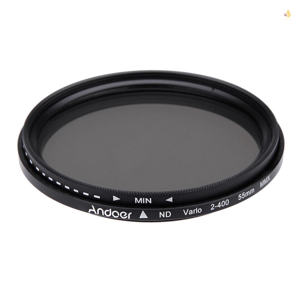 Kính Lọc Điều Chỉnh Được ND2 Sang ND400 Andoer 55mm Cho Máy Ảnh DSLR