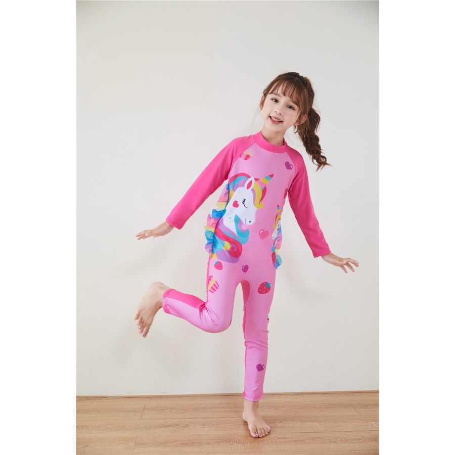 Bộ Đồ Bơi Một Mảnh Áo Tay Dài Chống Trầy Xước Kèm Nón Thời Trang Mùa Hè Chất Lượng Cao Cho Bé Gái 3-12 Tuổi